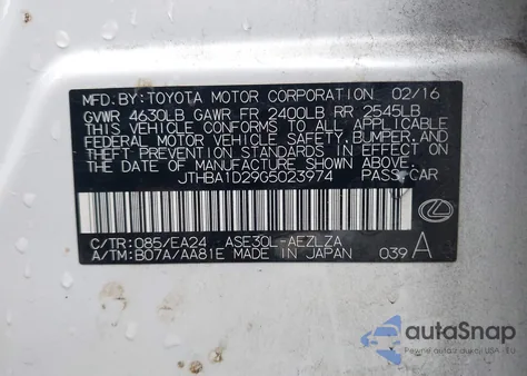 2016 Lexus Is 200T z USA, uszkodzony, nr VIN JTHBA1D29G5023974